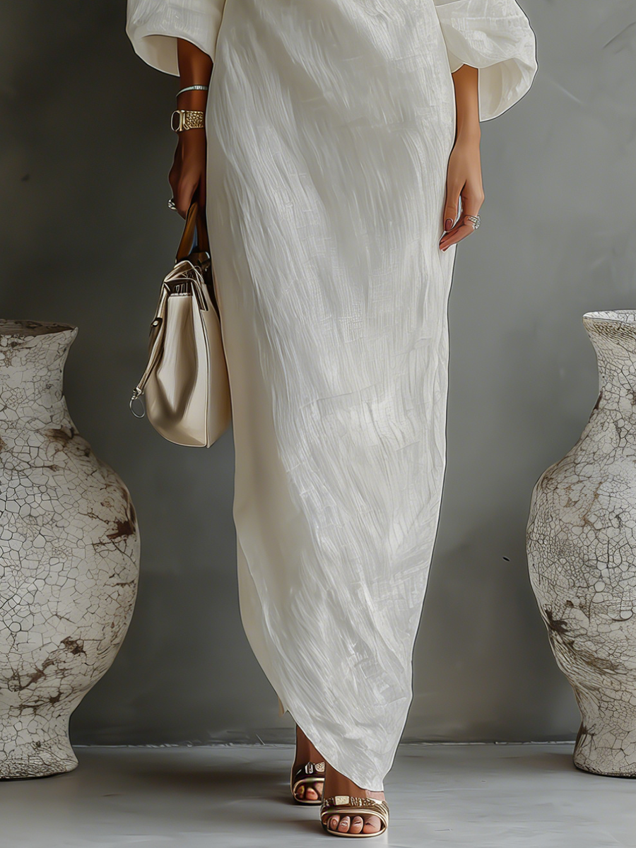 Rochie din in ivory cu umerii la vedere