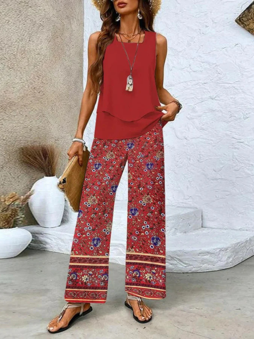 Camelia | Top fără mâneci și pantaloni cu picior larg