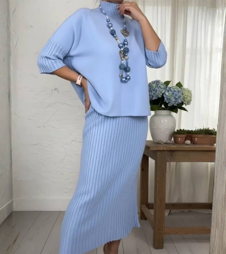 Cristina | Set din tricot cu fustă midi cu dungi
