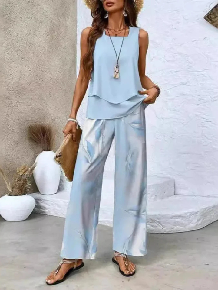 Camelia | Top fără mâneci și pantaloni cu picior larg