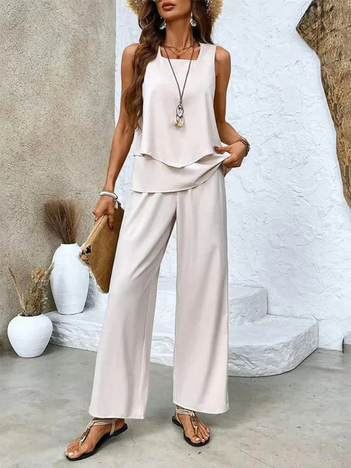 Camelia | Top fără mâneci și pantaloni cu picior larg