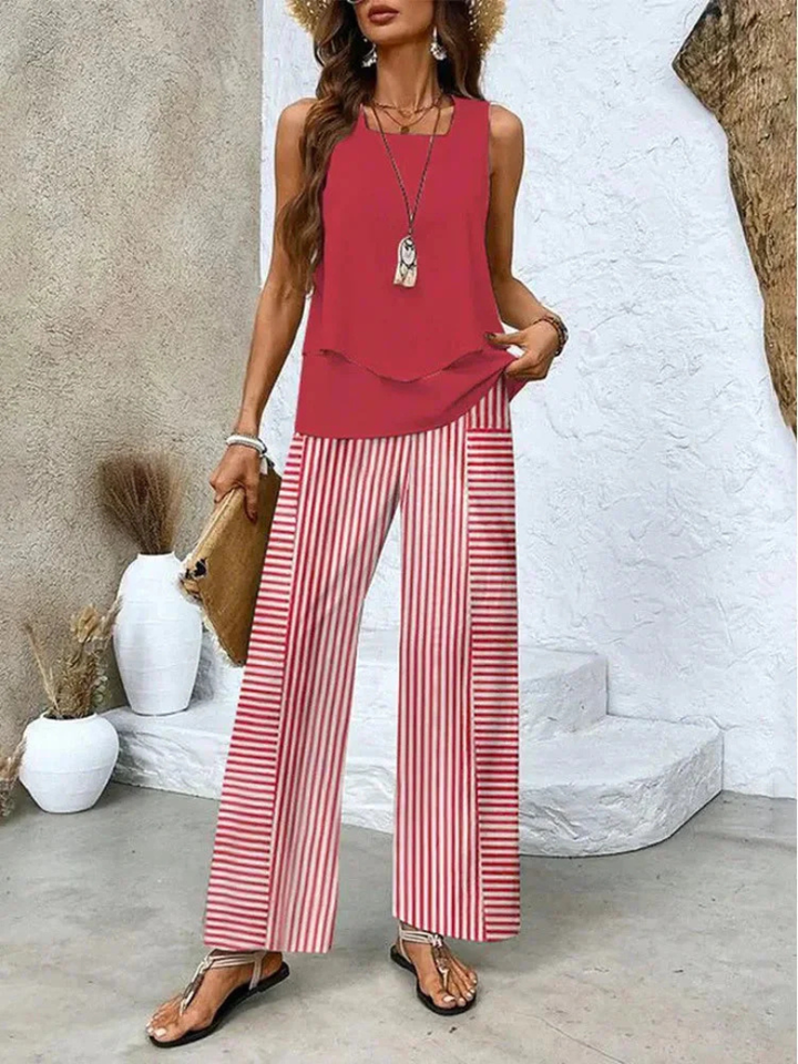 Camelia | Top fără mâneci și pantaloni cu picior larg