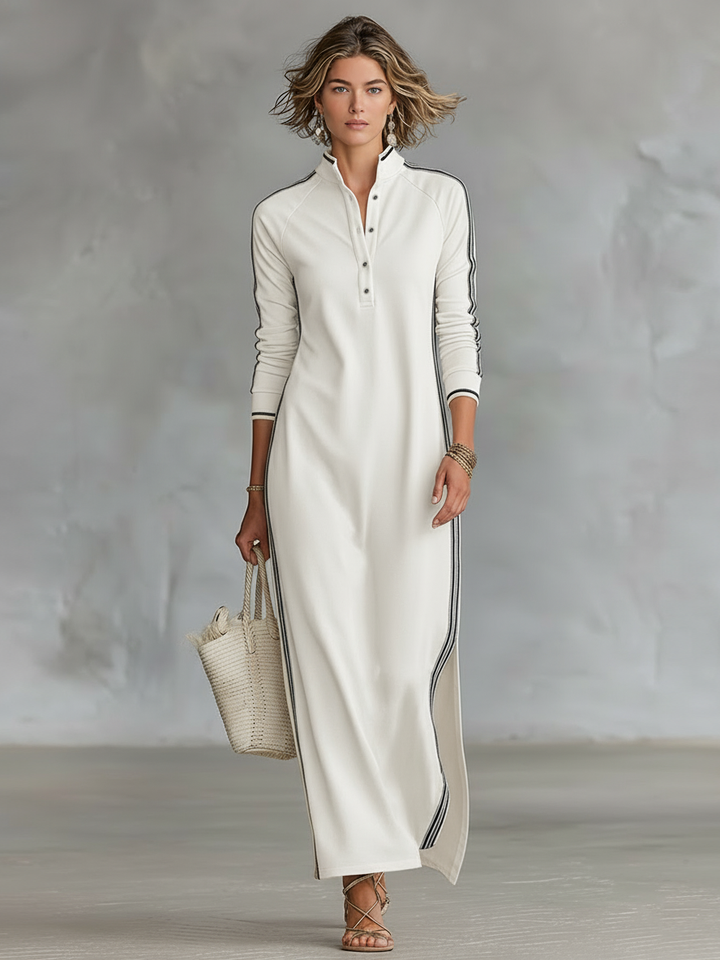 Rochie Maxi Sweat cu Guler cu Butoni