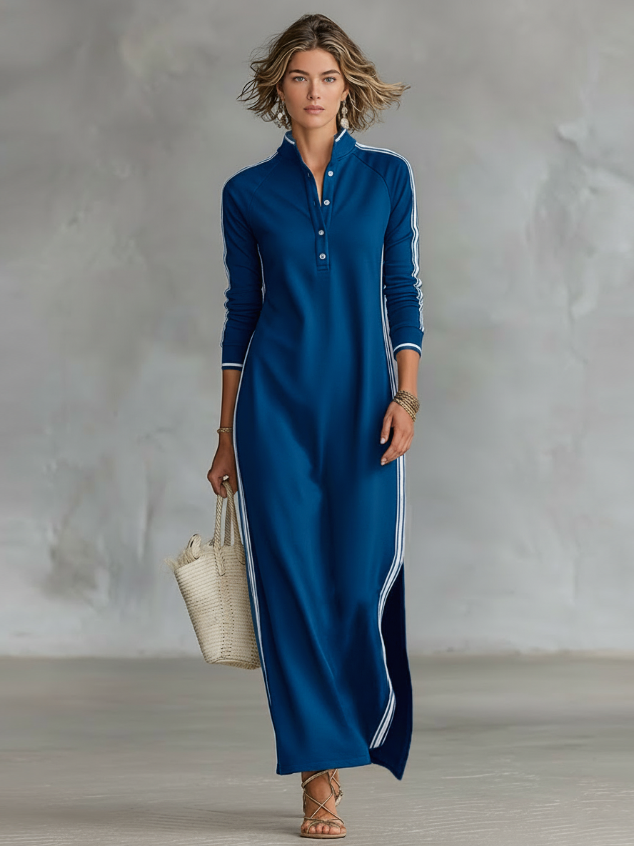 Rochie Maxi Sweat cu Guler cu Butoni