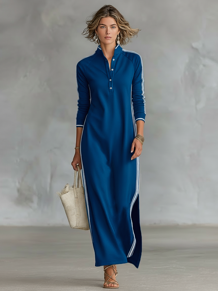 Rochie Maxi Sweat cu Guler cu Butoni