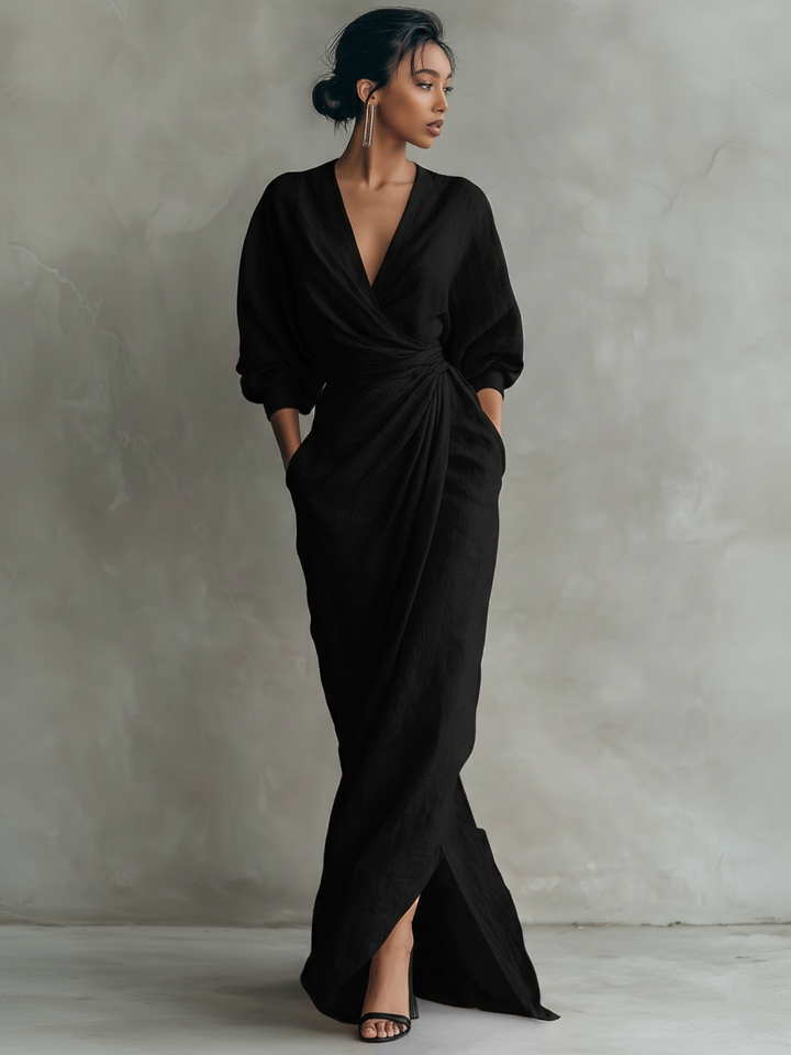 Rochie Maxi din In Roz cu Decolteu în V