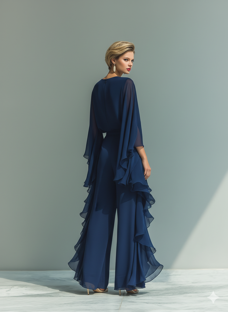 Set din Chiffon Marineblau cu Volane