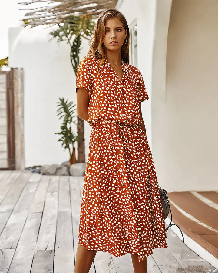 Gabriela | Rochie vintage cu imprimeu floral și mânecă scurtă