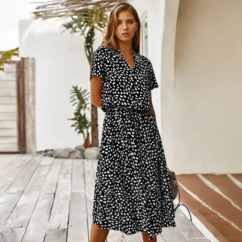 Gabriela | Rochie vintage cu imprimeu floral și mânecă scurtă
