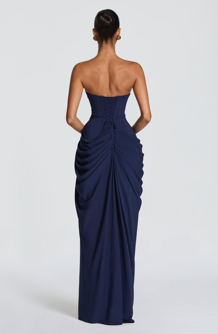 Mircea – Rochie Maxi de Gală cu Corset și Drapaj Rafinat