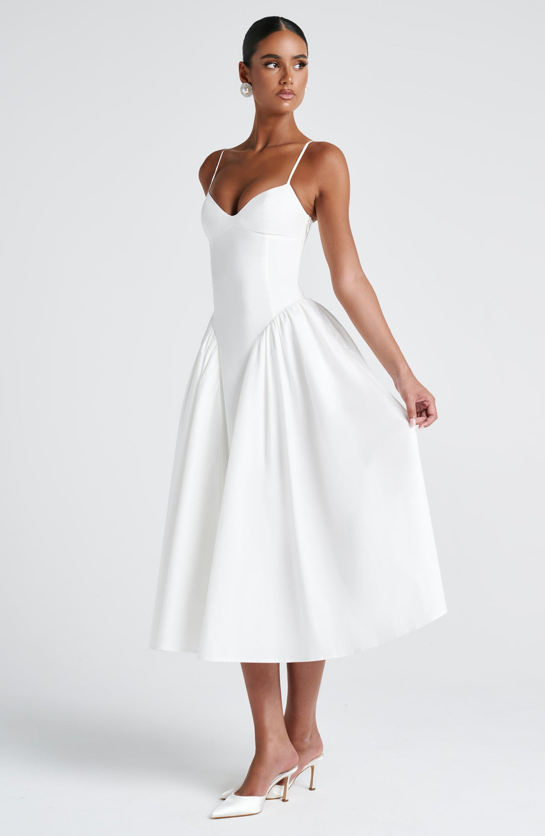 Luminara – Rochie Midi de Damă Elegantă cu Top Ajustat și Fustă Voluminoasă