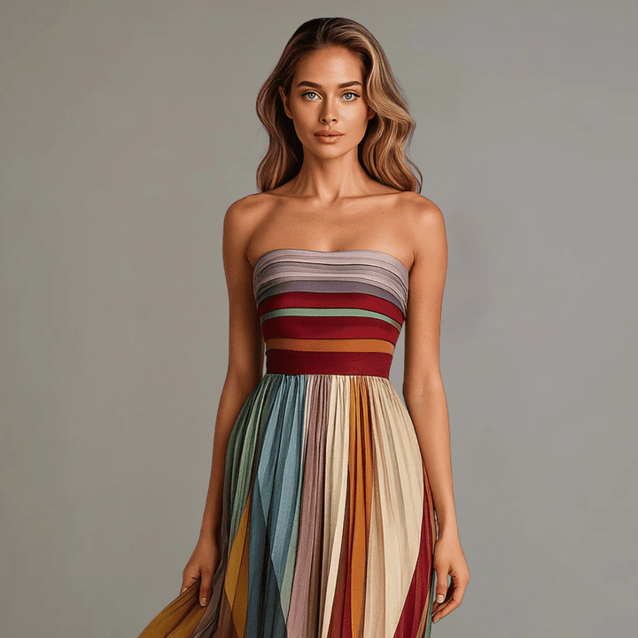 Rochie lungă colorată fără mâneci