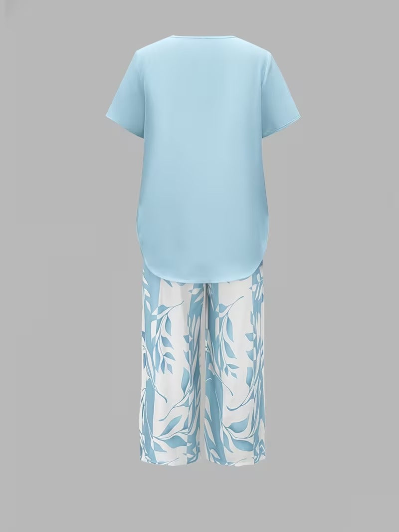 Ulrica | Set de două piese casual cu imprimeu de frunze