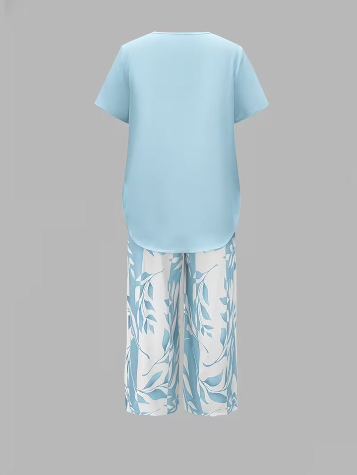 Ulrica | Set de două piese casual cu imprimeu de frunze