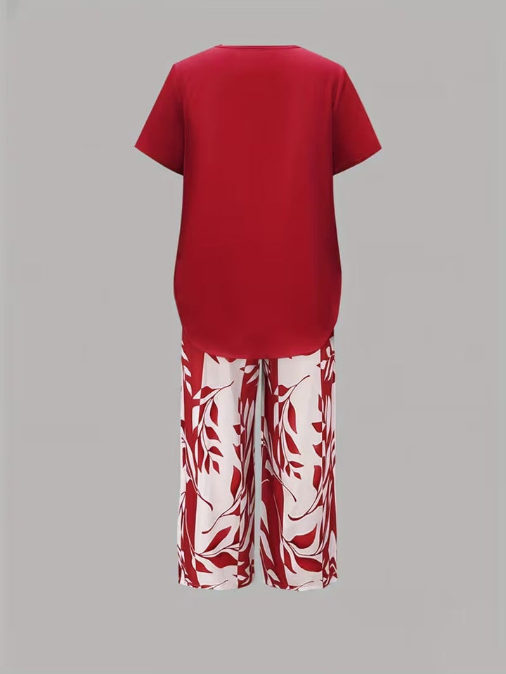 Ulrica | Set de două piese casual cu imprimeu de frunze