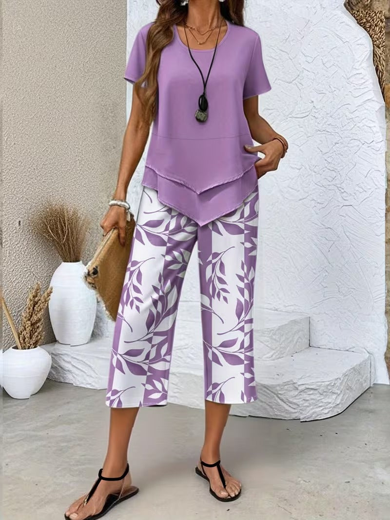 Ulrica | Set de două piese casual cu imprimeu de frunze