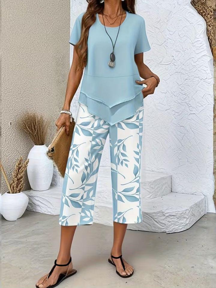 Ulrica | Set de două piese casual cu imprimeu de frunze