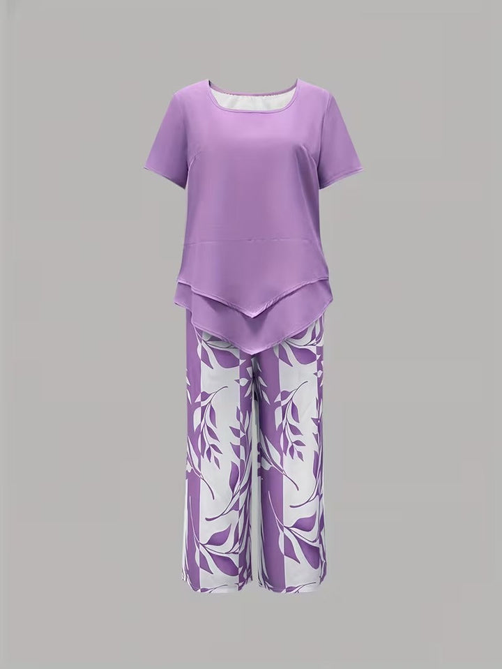 Ulrica | Set de două piese casual cu imprimeu de frunze