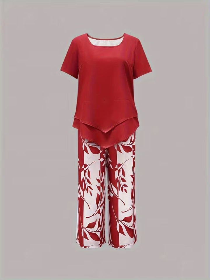 Ulrica | Set de două piese casual cu imprimeu de frunze